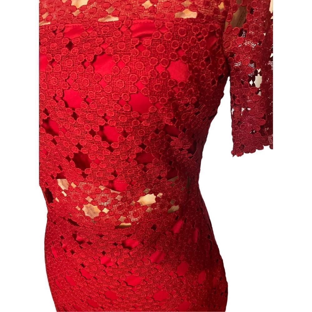 Lulus Burgundy Crochet Laced Bodycon Midi Dress Size S/ Party/ Cocktail/Formal - Picture 7 of 15